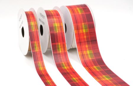 Festliches Rot, Orange und Goldenes Karoband_AI